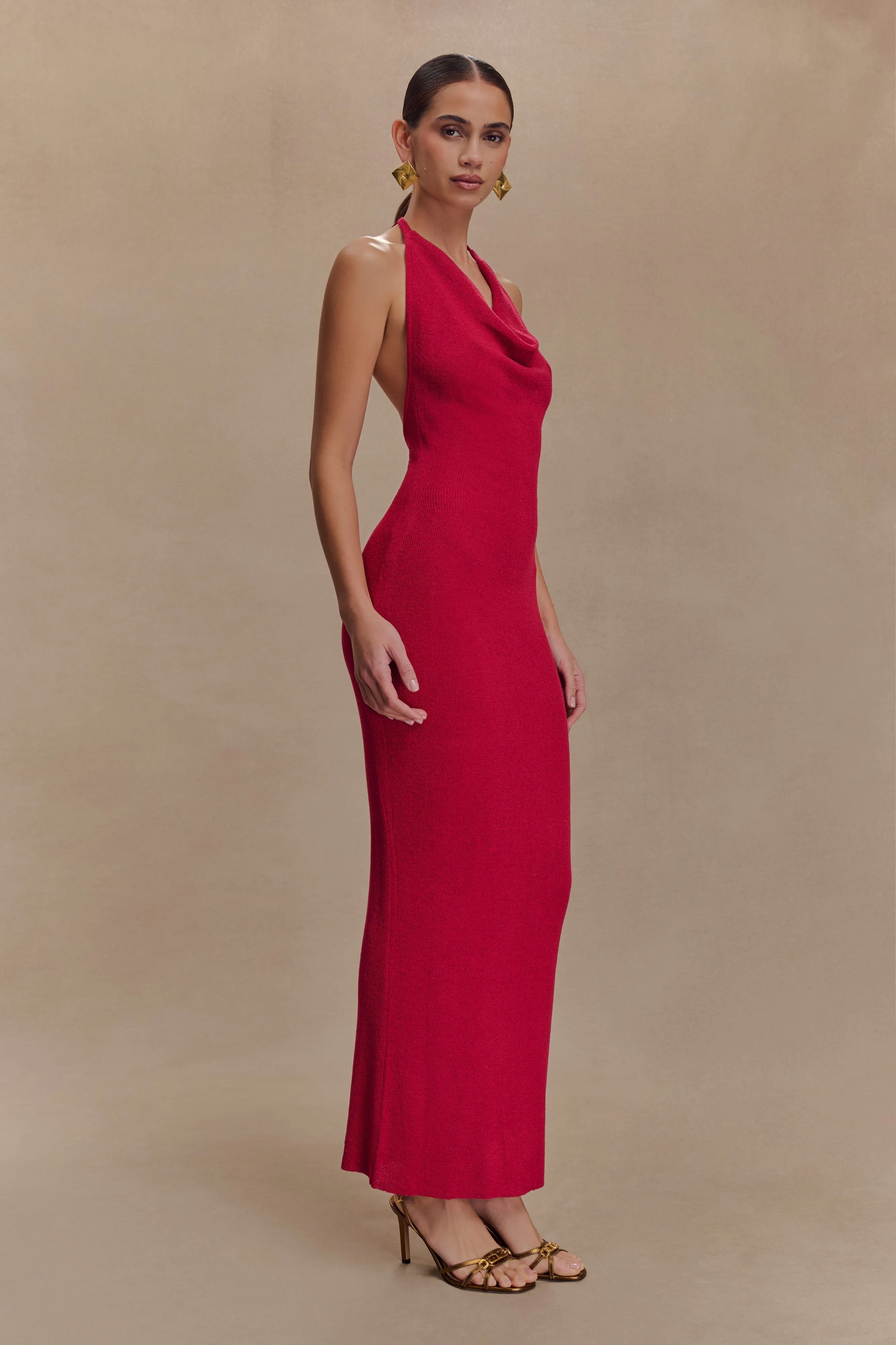 Bold Cut Ayella Cowl Knit Maxi Dress - Raspberry
