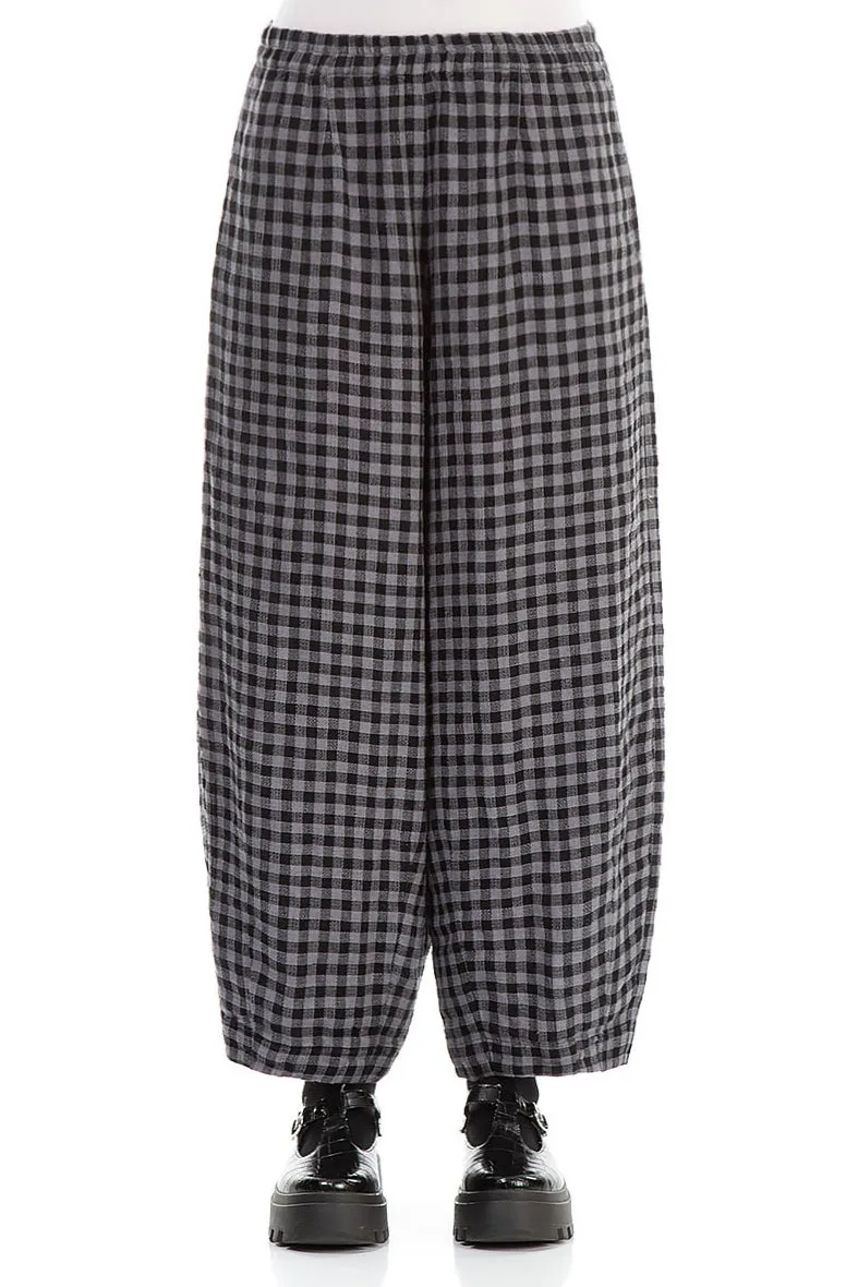 Work Comfort Back Pockets Grey Check Linen Trousers