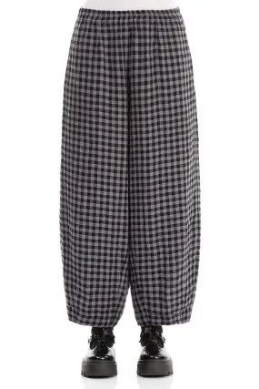 Back Pockets Grey Check Linen Trousers Breathable activewear