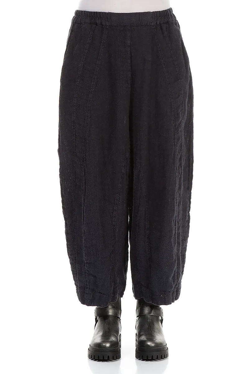 Secure Closures Elastic Free Cuffs Back Pockets Slate Blue M??lange Linen Trousers