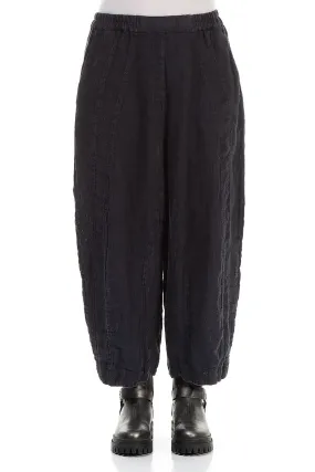 Secure Closures Elastic Free Cuffs Back Pockets Slate Blue M??lange Linen Trousers