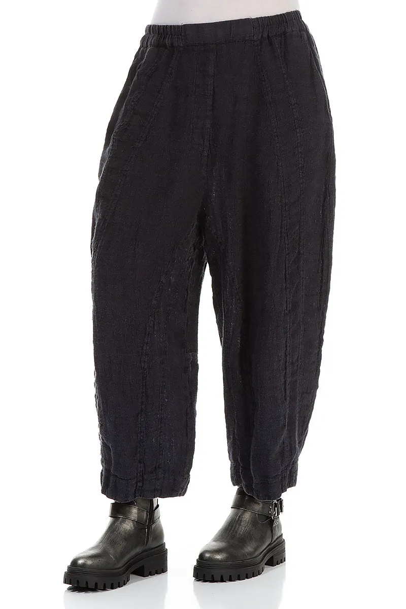 Tight Fit Anti Pilling Treatment Back Pockets Slate Blue M??lange Linen Trousers
