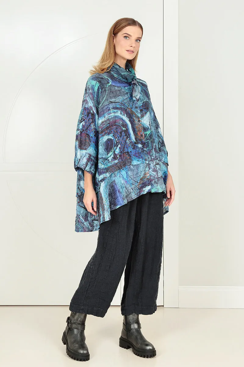 Back Pockets Slate Blue M??lange Linen Trousers Comfortable Fit Look No Ride