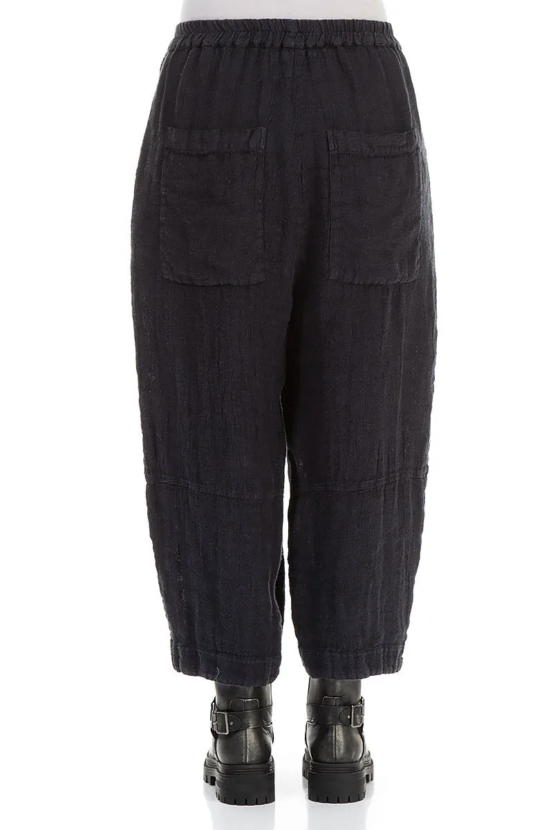 Non slip grip Soft Fabric Back Pockets Slate Blue M??lange Linen Trousers