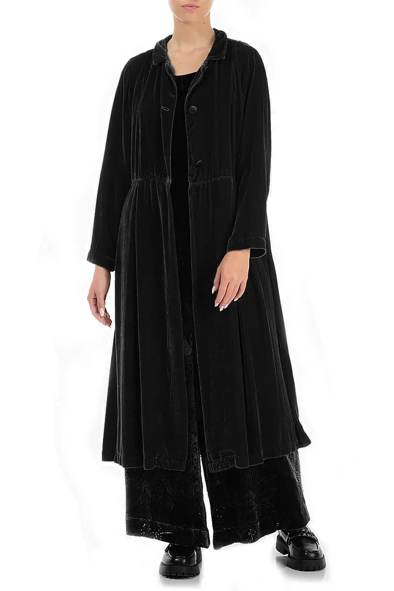 Windproof Closure Reflective accents Back Tie Black Silk Velvet Jacket