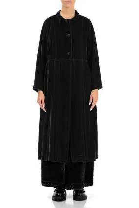 Utility Inspired Look WaterproofDesign Back Tie Black Silk Velvet Jacket