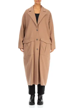 Compact Storage RecycledPolyester Balloon Flap Pockets Brown Wool Coat