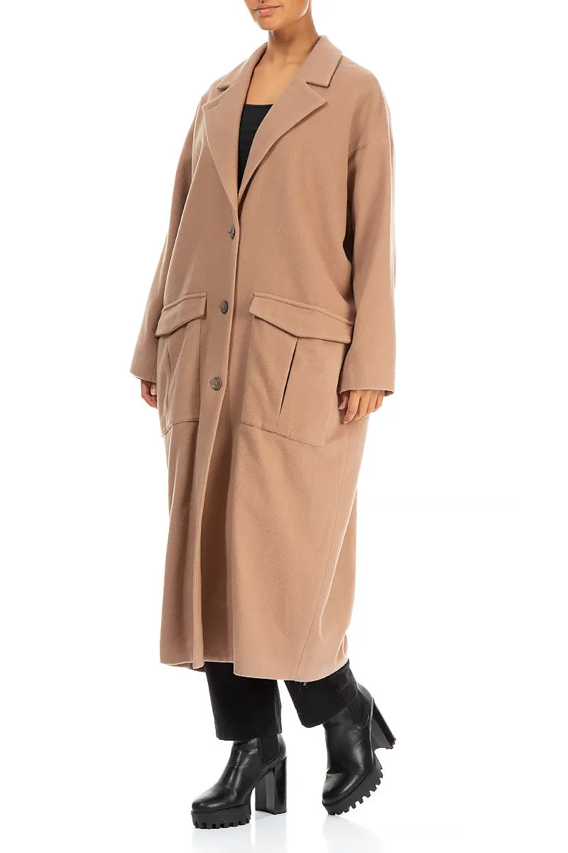 Non Irritating Seams Comfy Layers Balloon Flap Pockets Brown Wool Coat