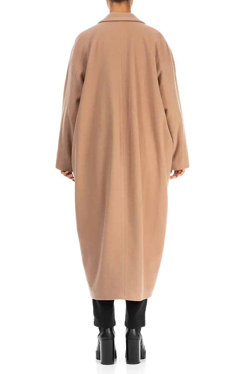 Balloon Flap Pockets Brown Wool Coat Ultraviolet Protection Factor Flatlock Seam Construction