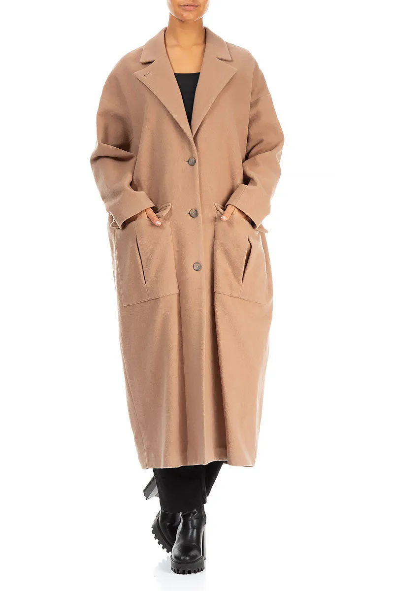 Balloon Flap Pockets Brown Wool Coat Flexible Knit