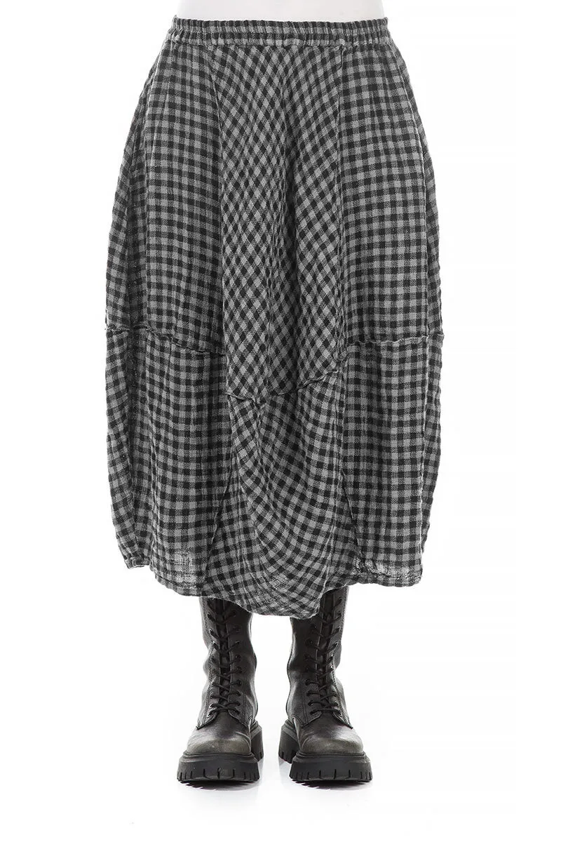 Balloon Grey Check Linen Skirt Draped Silhouette
