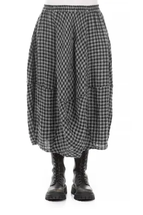Balloon Grey Check Linen Skirt Draped Silhouette