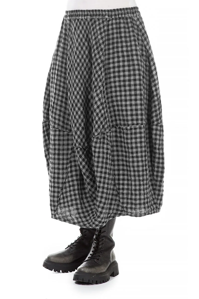 Tie Dye Style Soft Touch Balloon Grey Check Linen Skirt