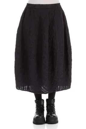 Balloon Slate Blue Checkered Linen Cotton Skirt Side Slit Bold Accent