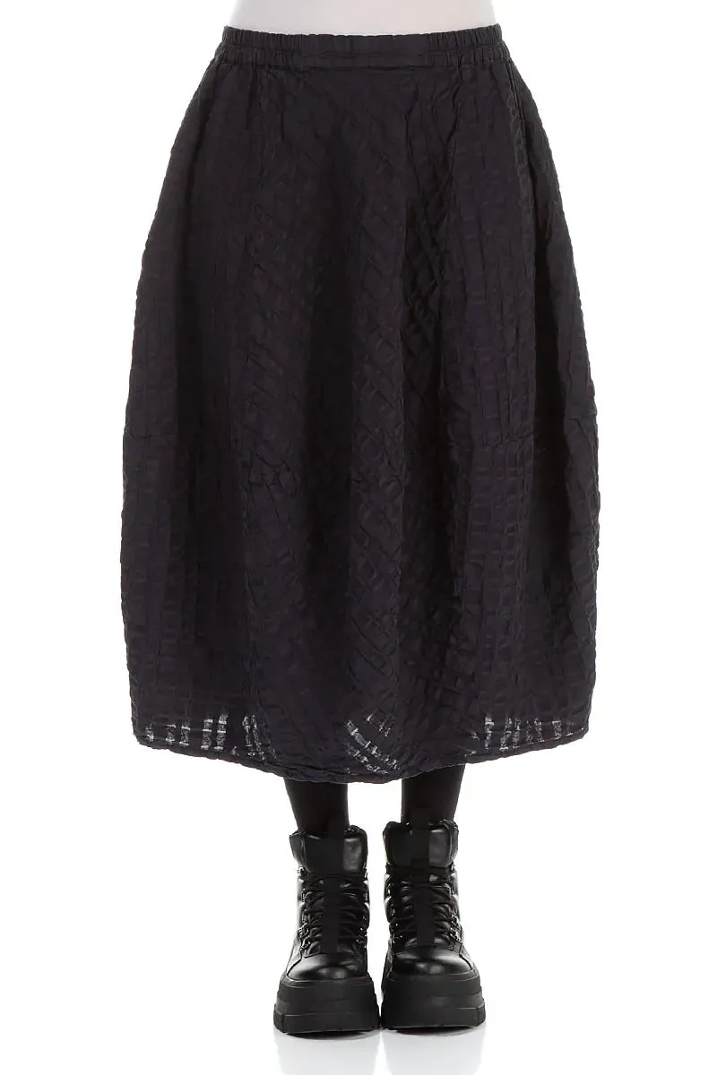 Balloon Slate Blue Checkered Linen Cotton Skirt Side Slit Bold Accent