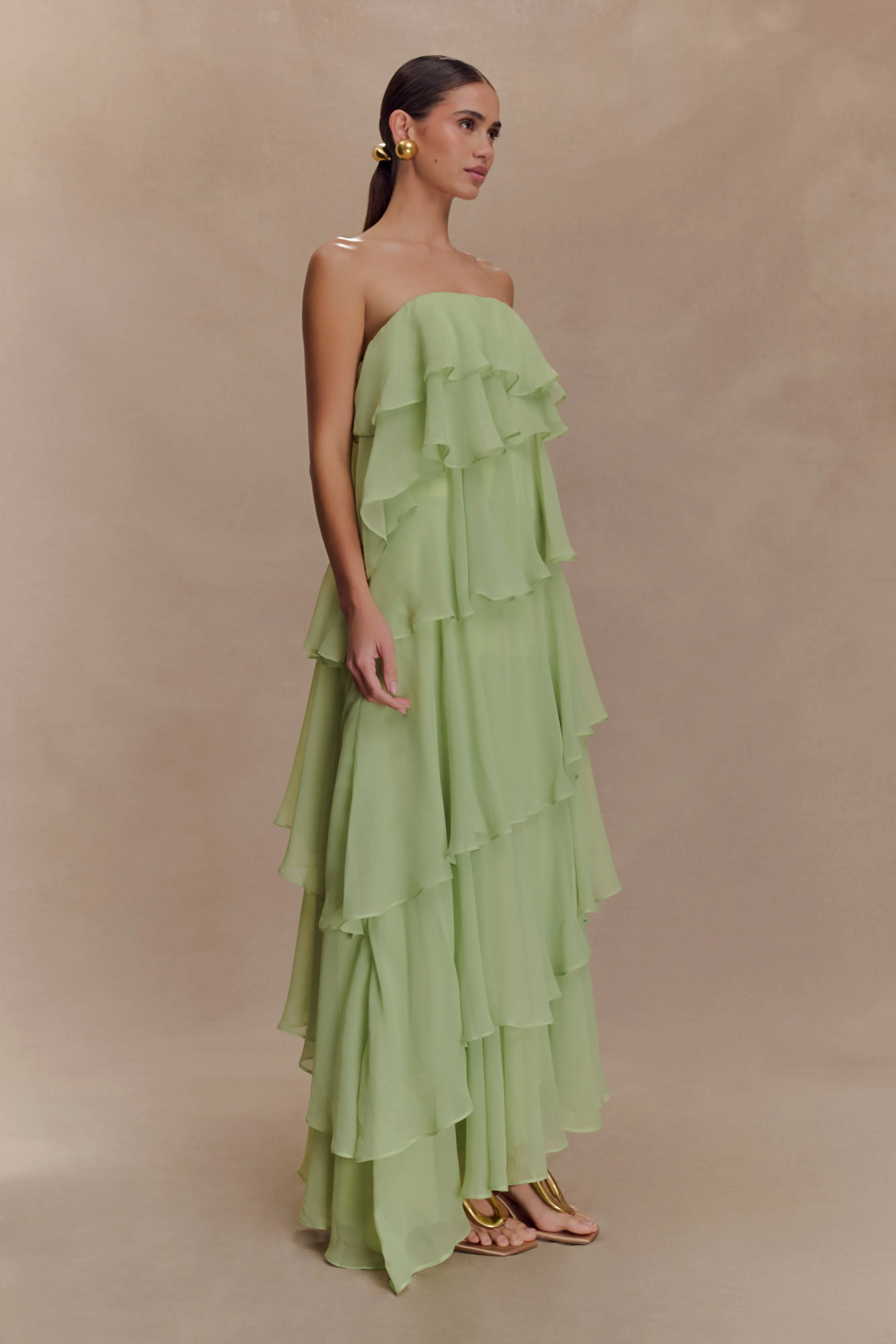 Fresh Energy Alexa Ruffle Chiffon Maxi Dress - Pastel Lime