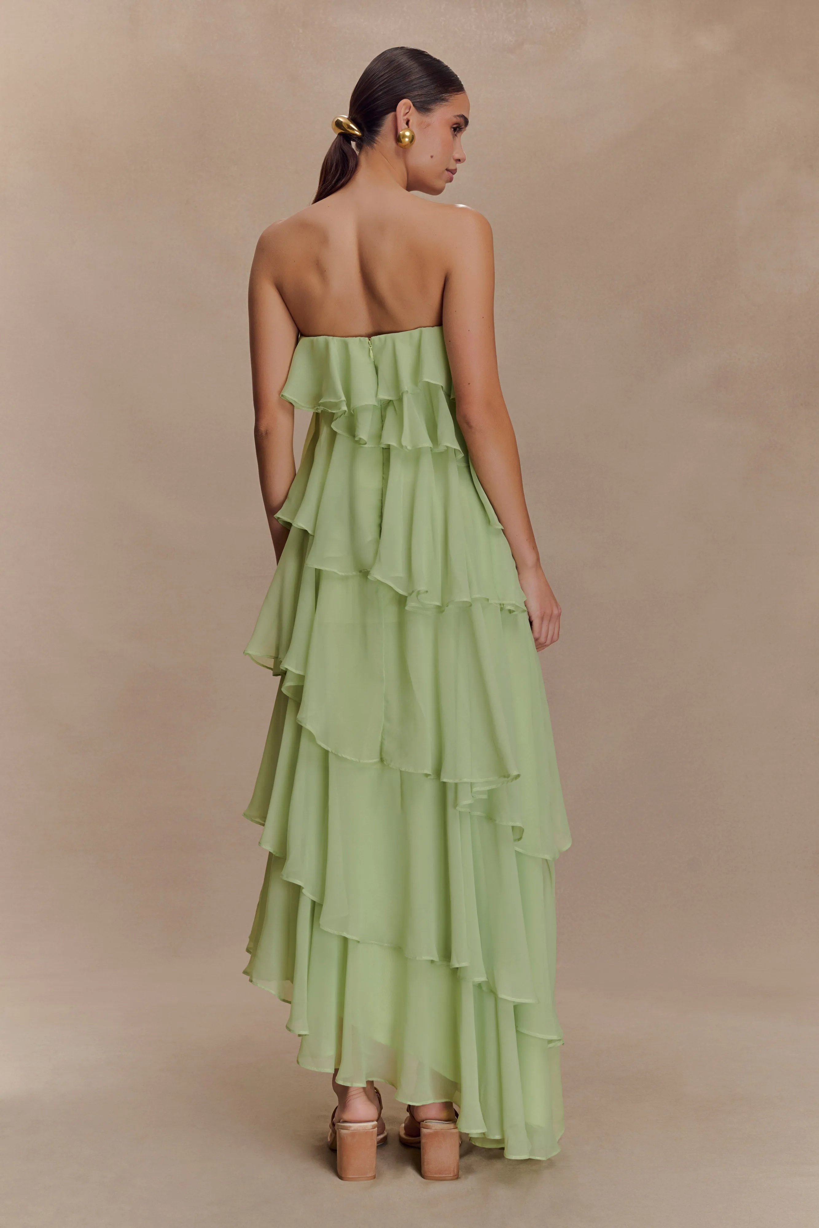 Alexa Ruffle Chiffon Maxi Dress - Pastel Lime Cut-Out-Detail