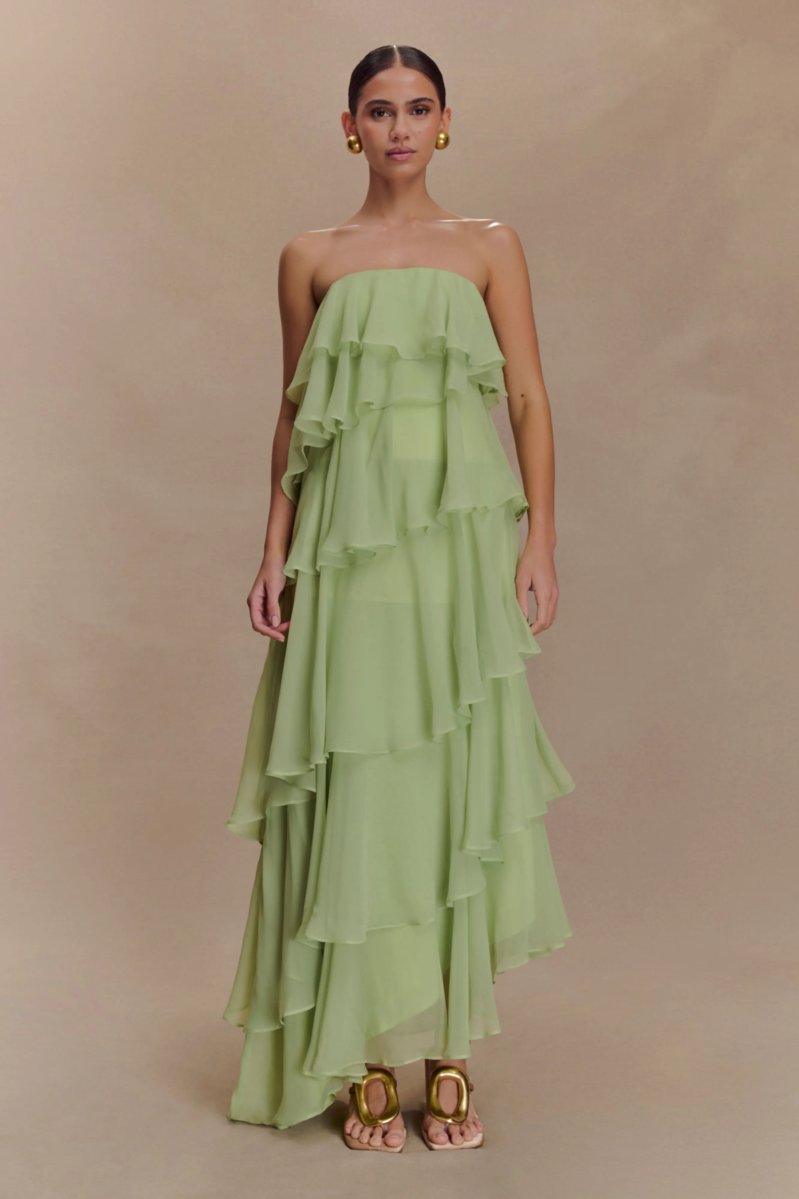 Tall Fit Lightweight Layer Alexa Ruffle Chiffon Maxi Dress - Pastel Lime