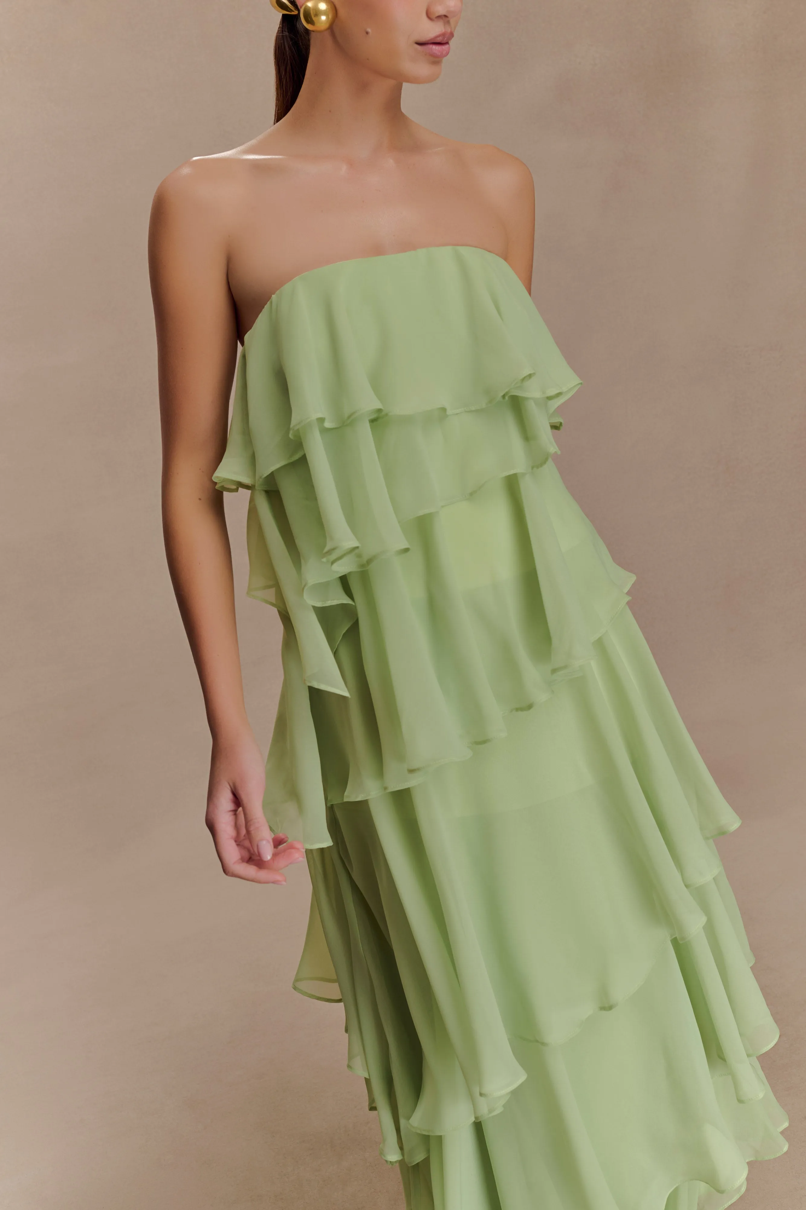 Alexa Ruffle Chiffon Maxi Dress - Pastel Lime Flattering Design Wear Comfortable office piece