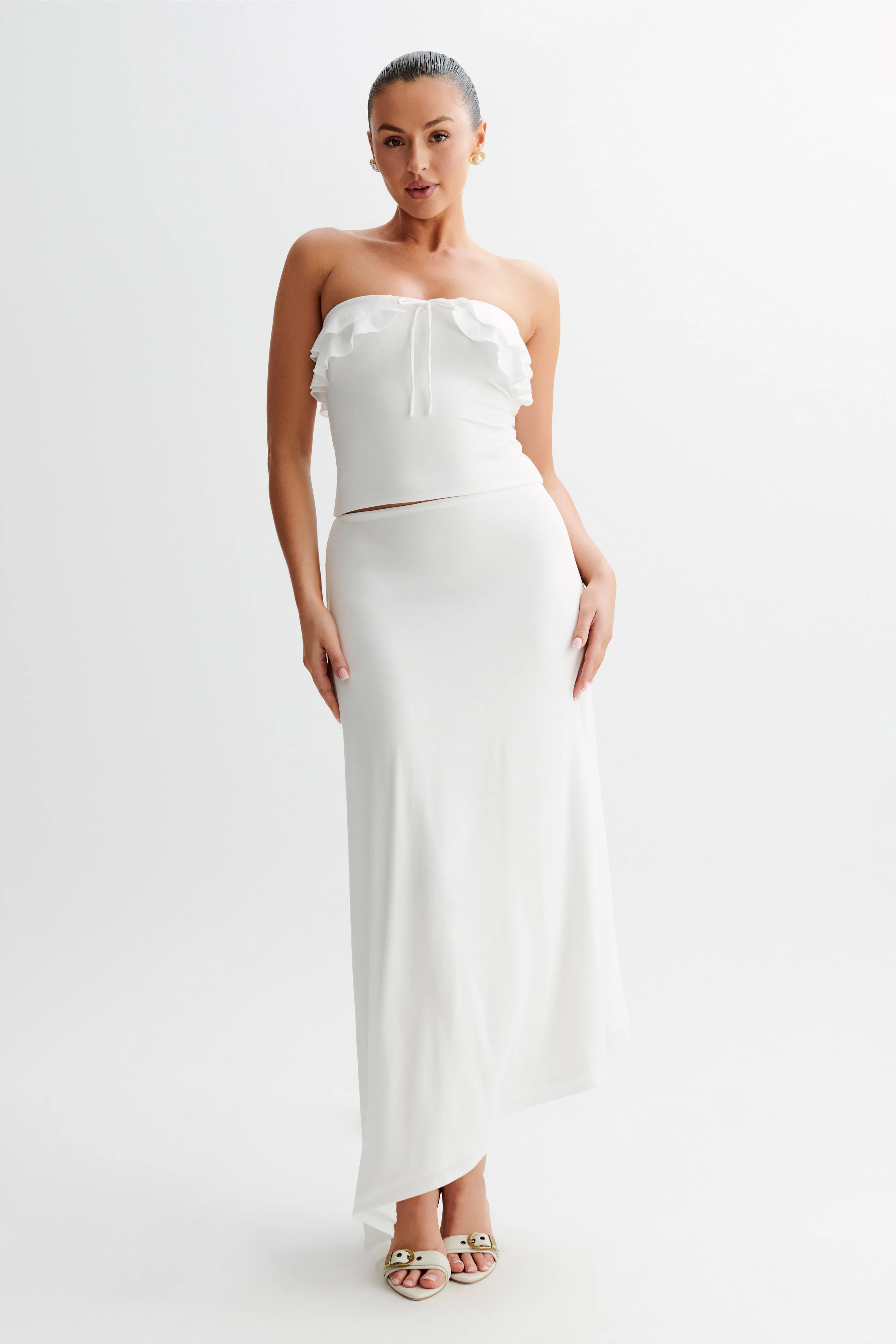 LightweightDesign Bea Asymmetrical Slinky Maxi Skirt - White