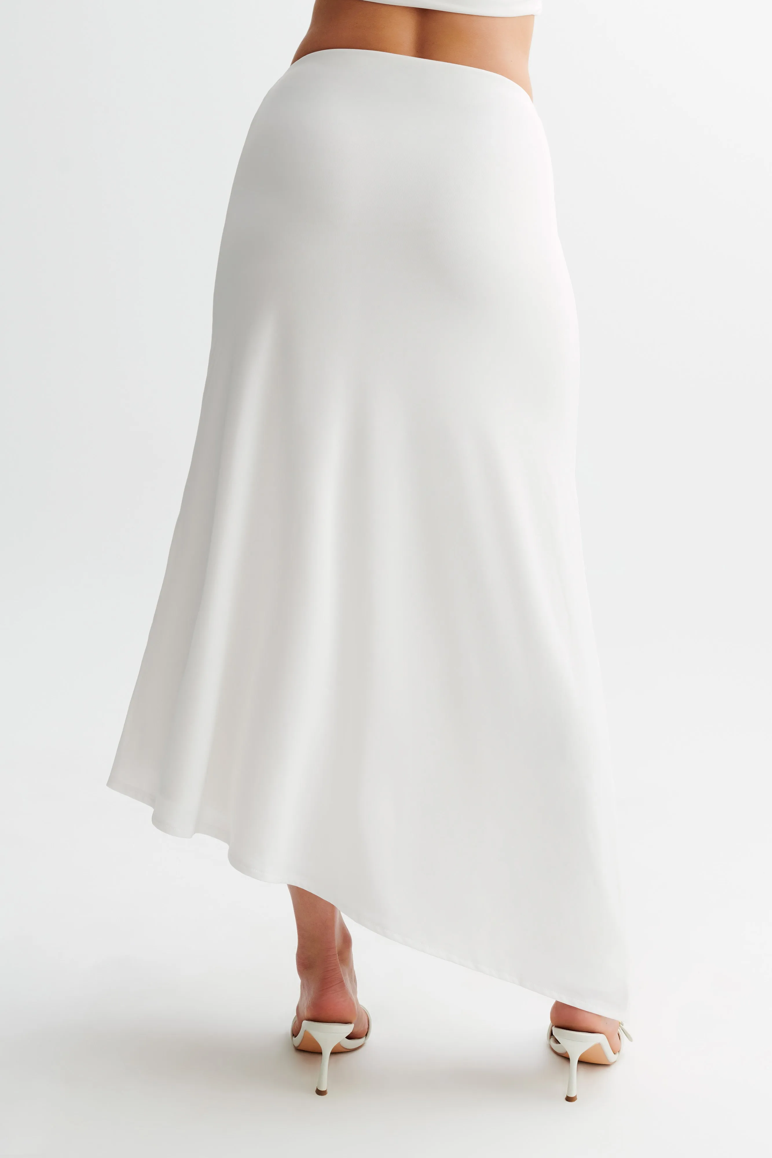 Bea Asymmetrical Slinky Maxi Skirt - White WrinkleResistantMaterial Casual Fit