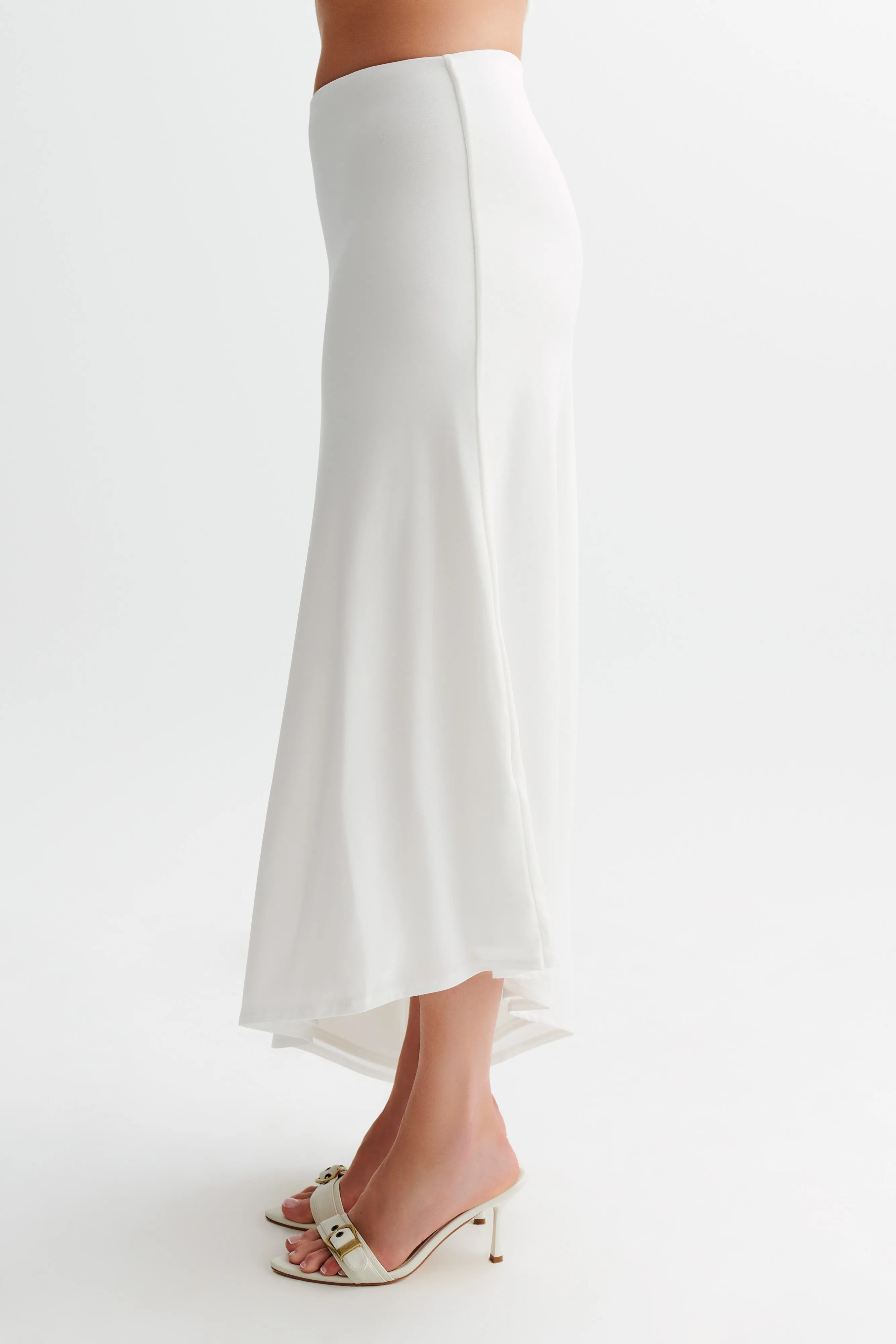 Bea Asymmetrical Slinky Maxi Skirt - White Roomy Shape