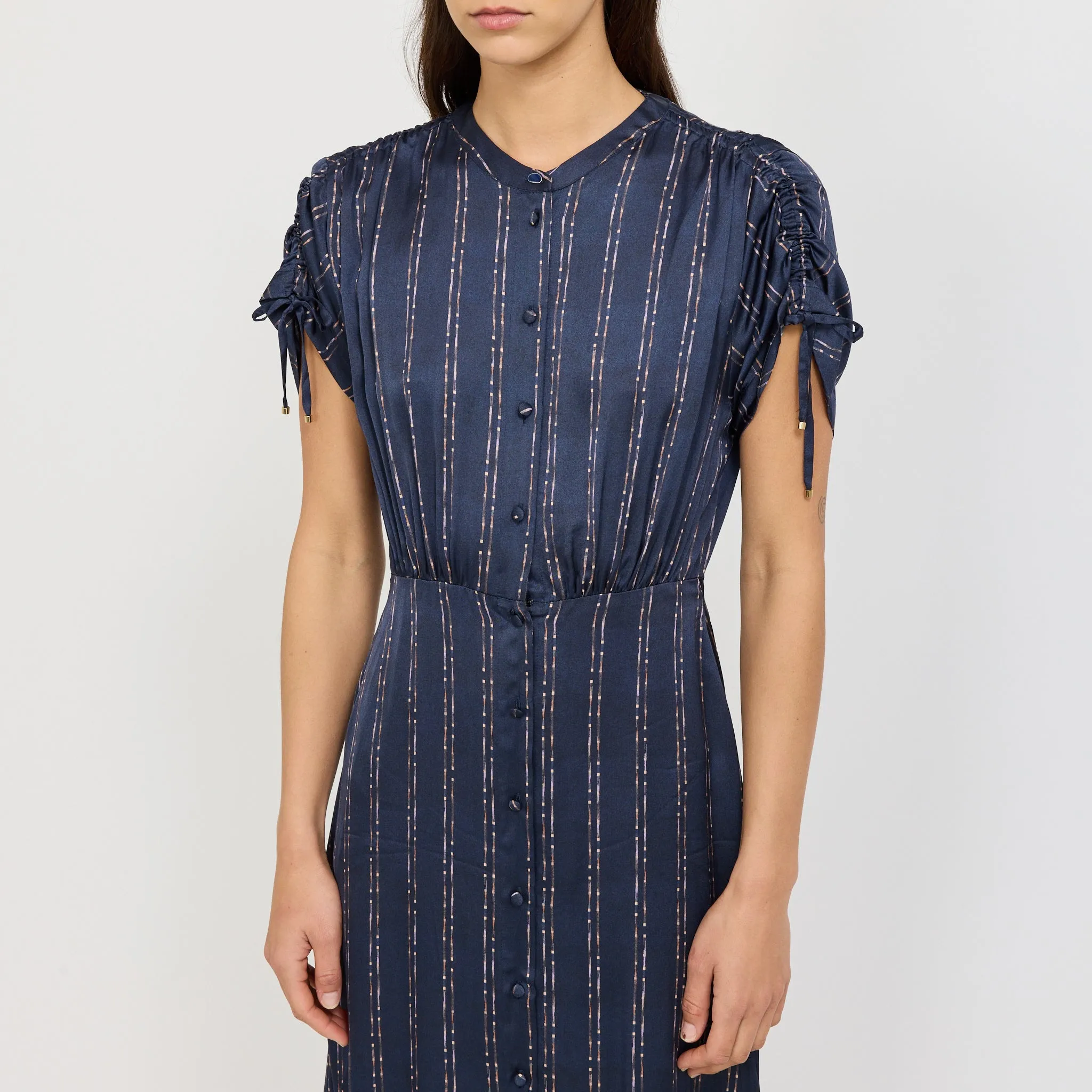 Gentle Aesthetic Daily Casual Nolong Dress Navy Plumik
