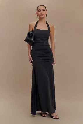 Lazy Pick Bentley Peached Jersey Halter Maxi Dress - Black