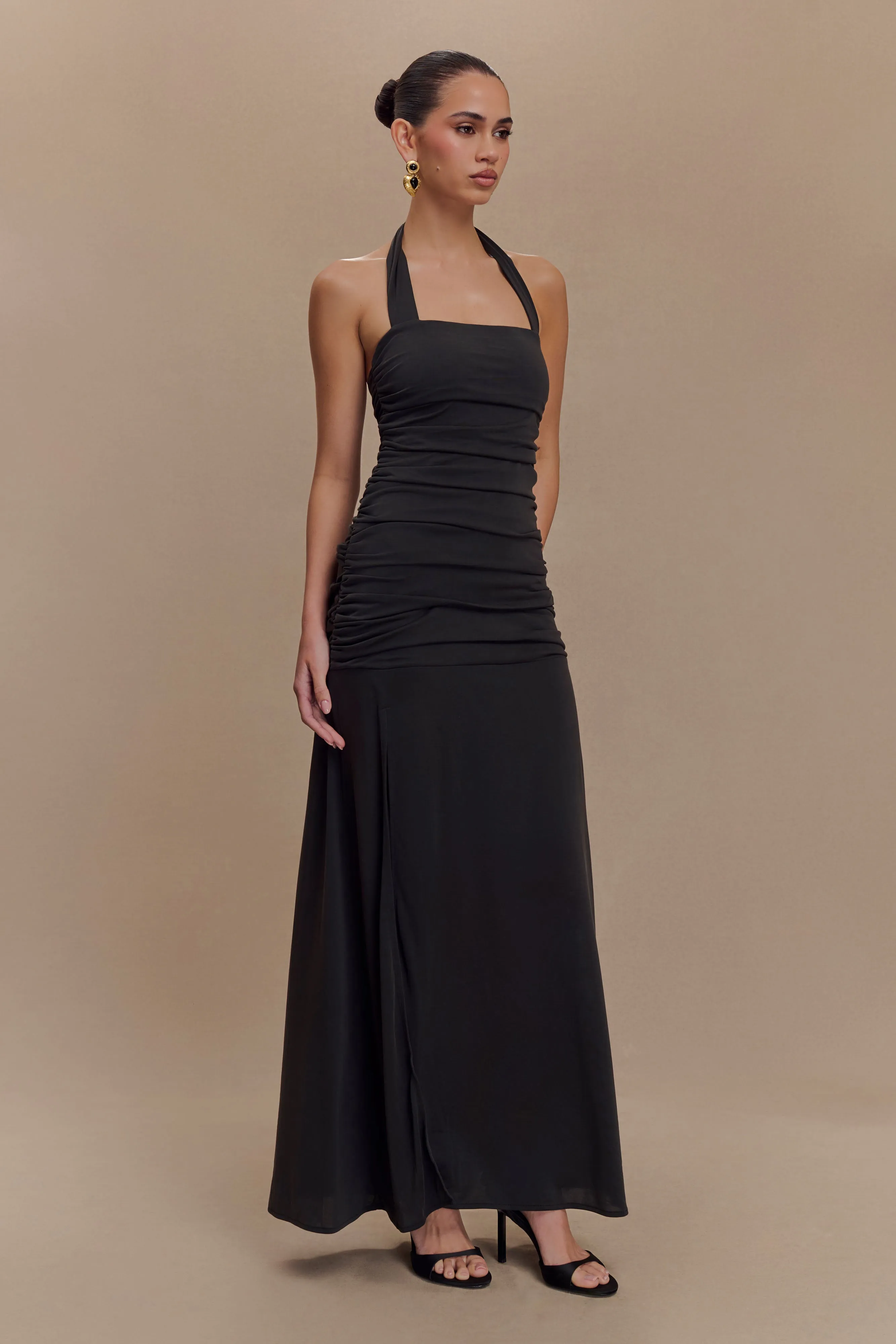 Bentley Peached Jersey Halter Maxi Dress - Black Chic and Stylish