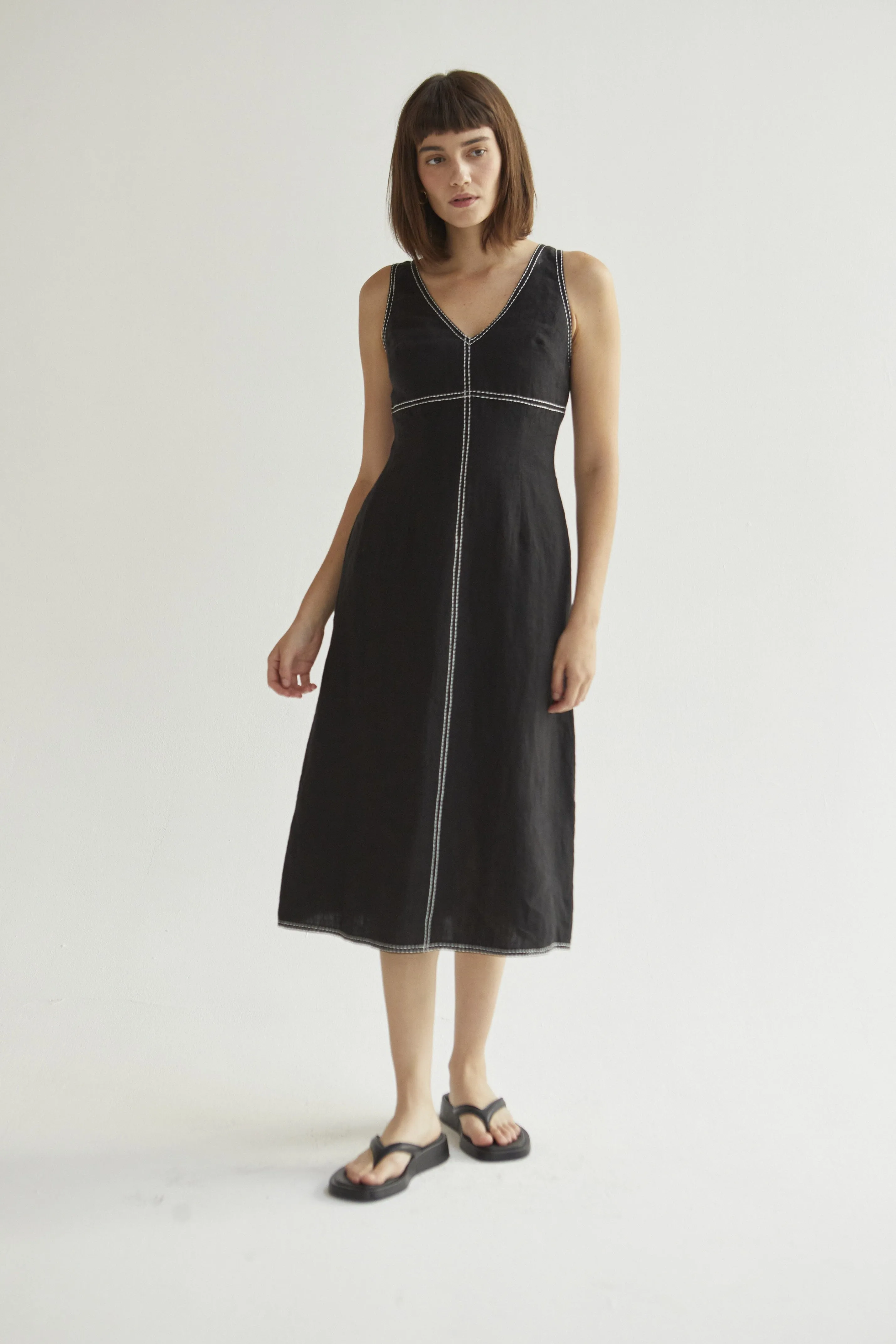 BLACK CONTRAST STITCH DRESS Pink Glow SmoothEdgeFinish