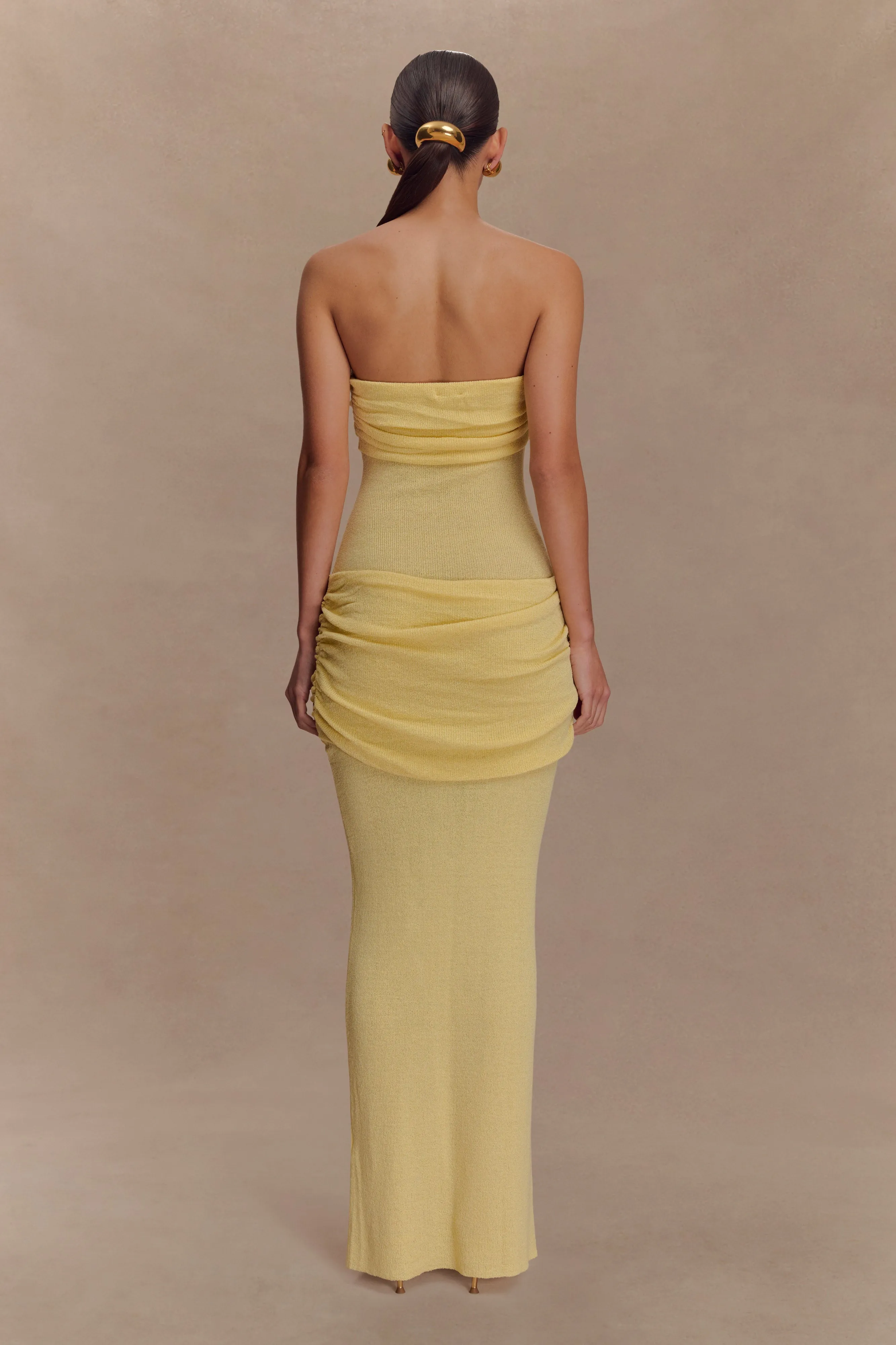 Elora Strapless Knit Maxi Dress - Lemon Air Layer