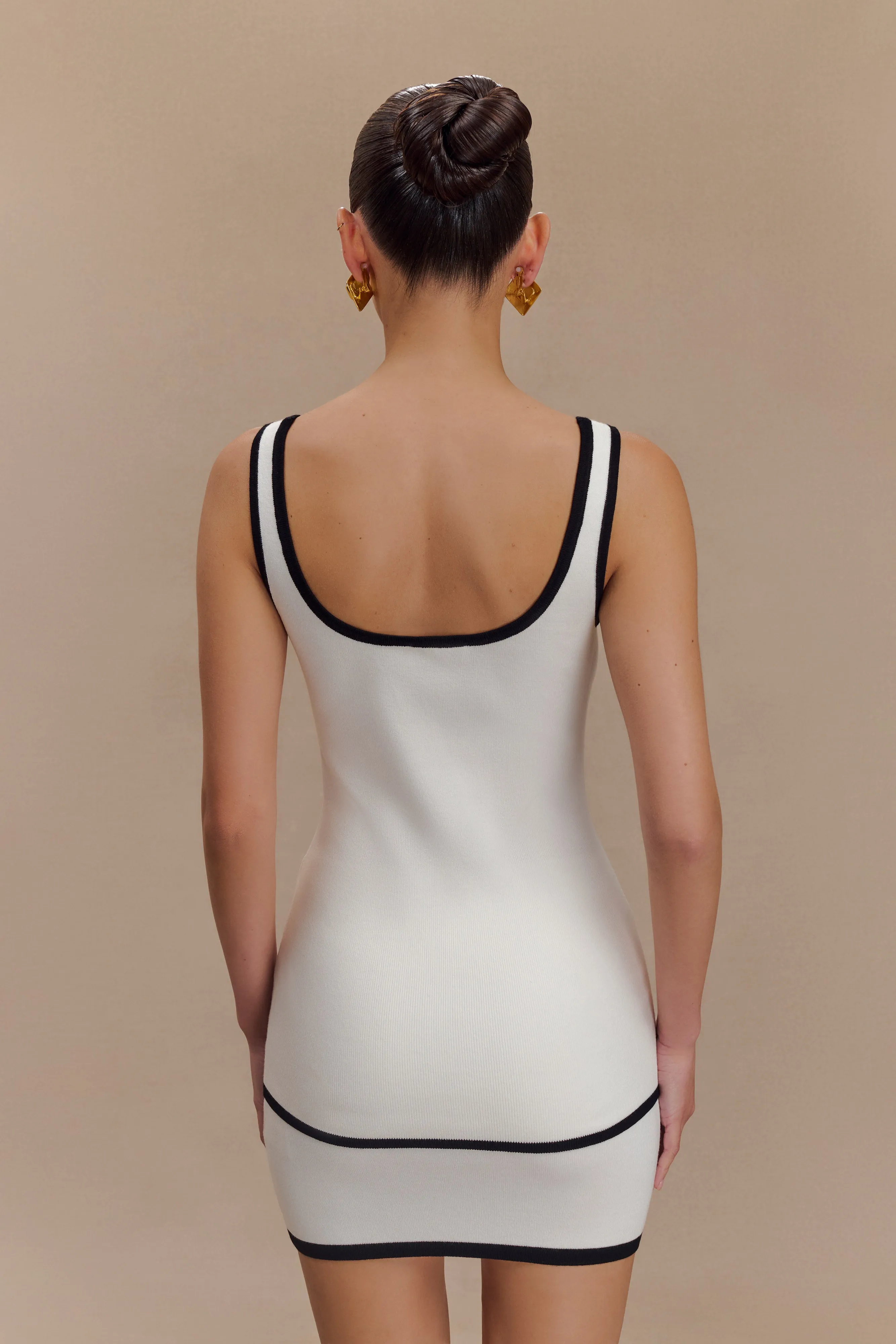 FrenchTerryTexture Basic Long Sleeve Becky Contrast Knit Top - Ivory & Black