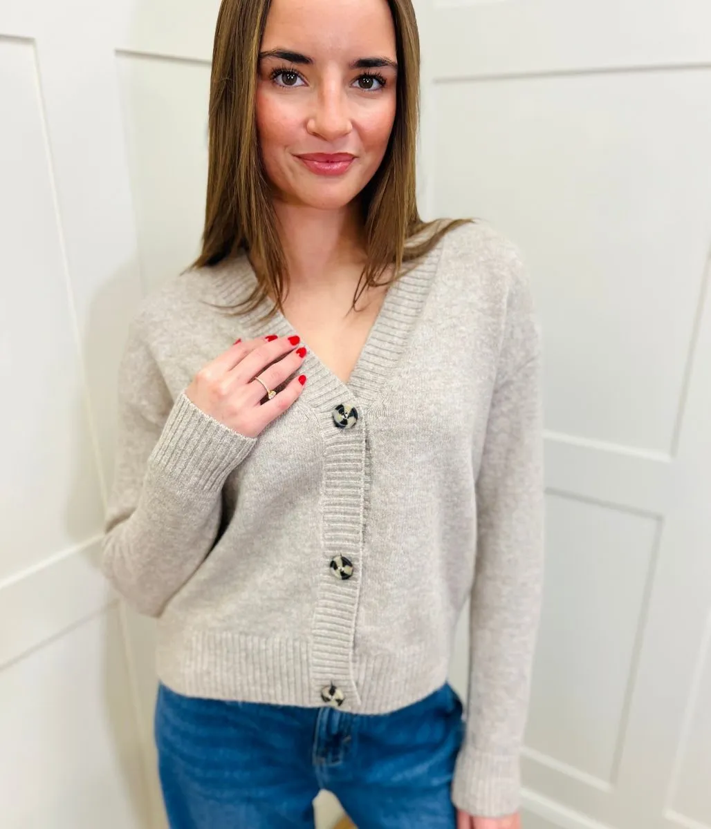 Beige Soft Knit Button Cardigan Cozy Appeal
