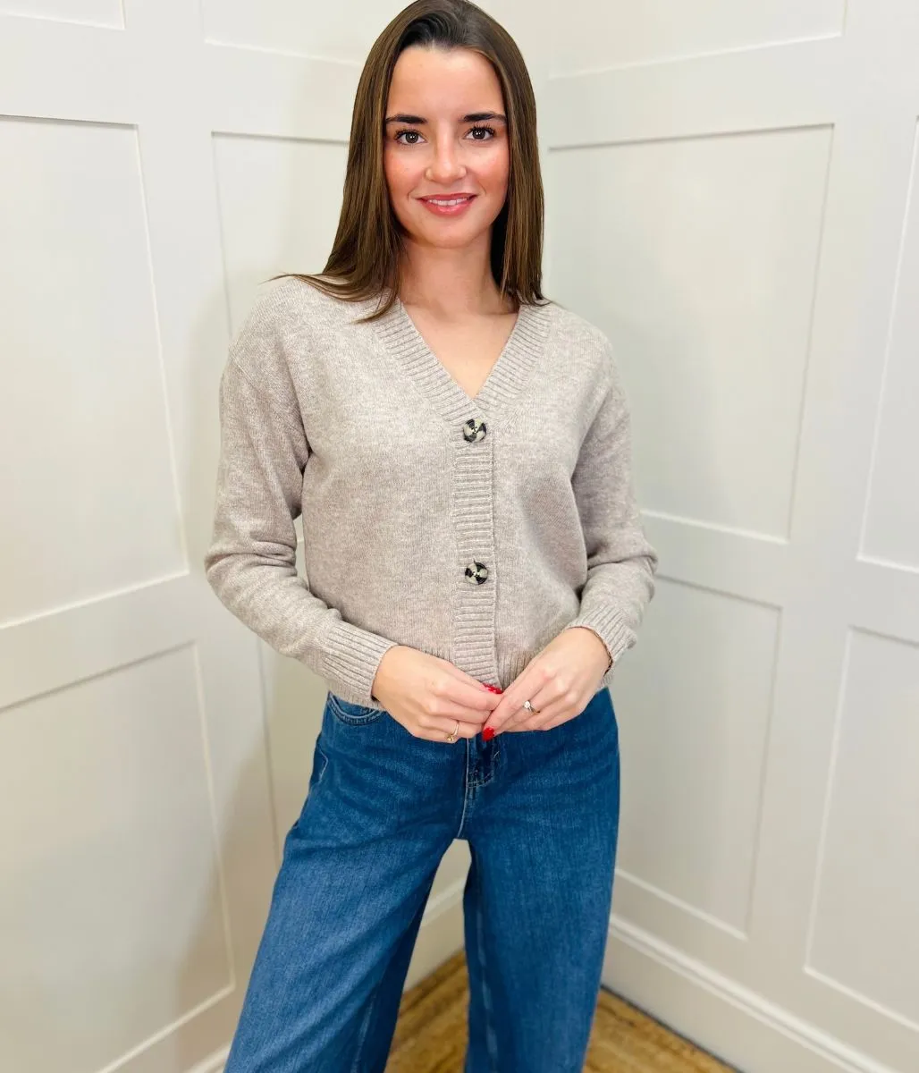 Breathable Comfort Winter-Ready Knit Beige Soft Knit Button Cardigan