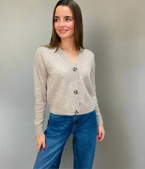 Beige Soft Knit Button Cardigan Non Restrictive Fit
