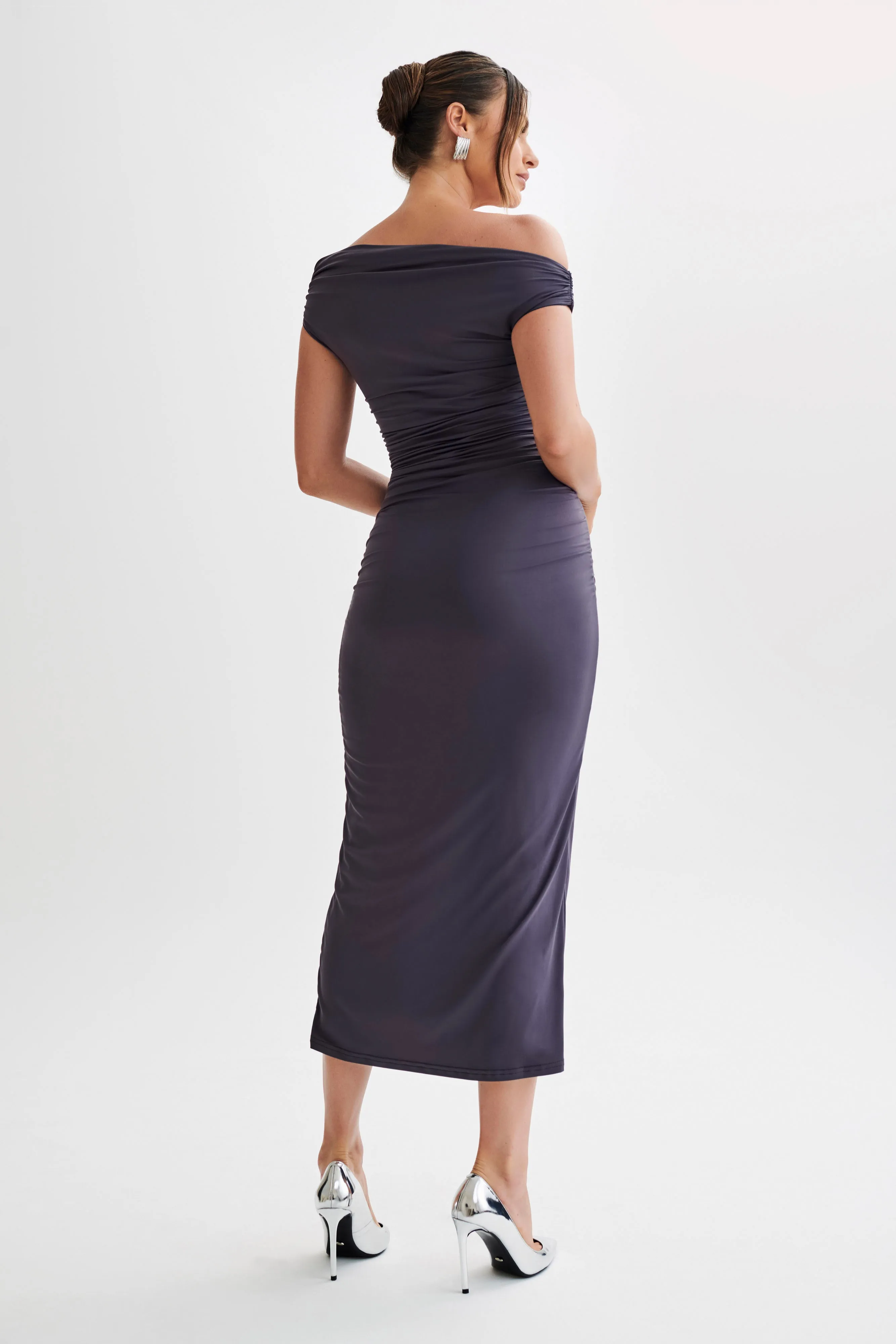 Alayna Recycled Nylon Midi Dress - Charcoal Modern Motion Classic Fit