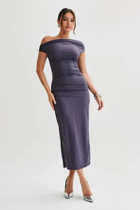 Alayna Recycled Nylon Midi Dress - Charcoal Easy Fit Color-Blocked