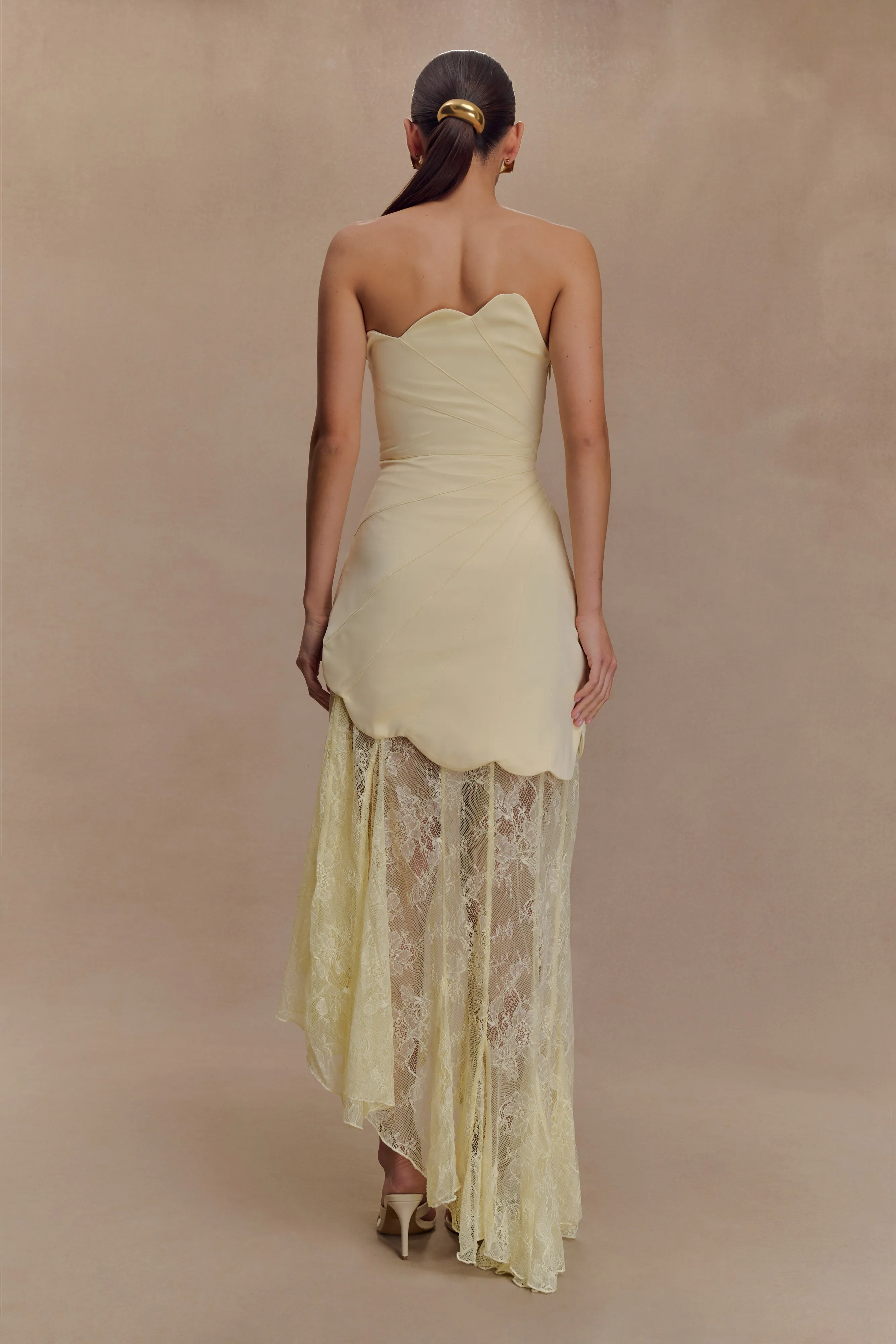 Daily Style Stylish Mood Aleena Satin And Lace Maxi Dress - Lemon