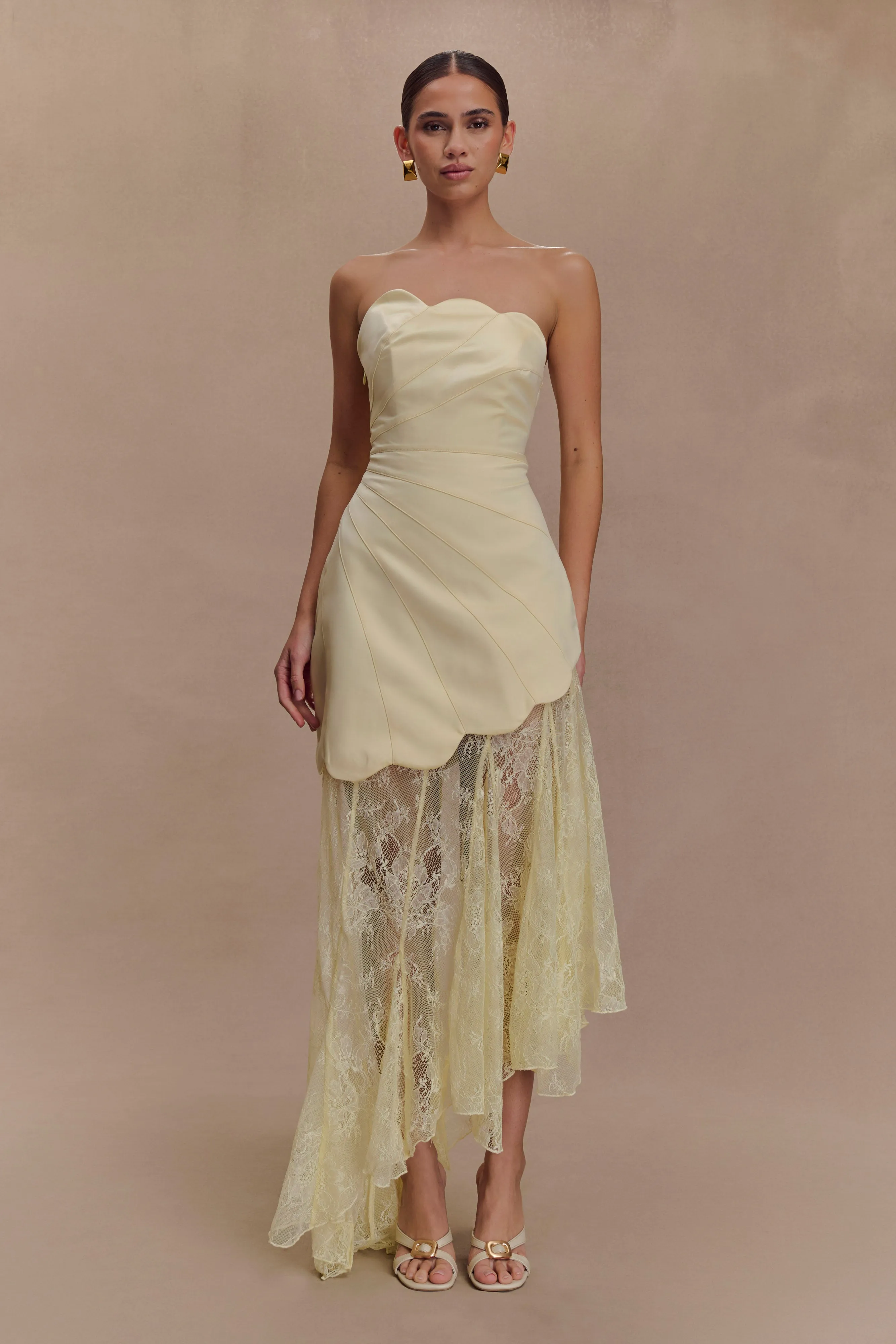 Aleena Satin And Lace Maxi Dress - Lemon Wedding guest Lace Fine