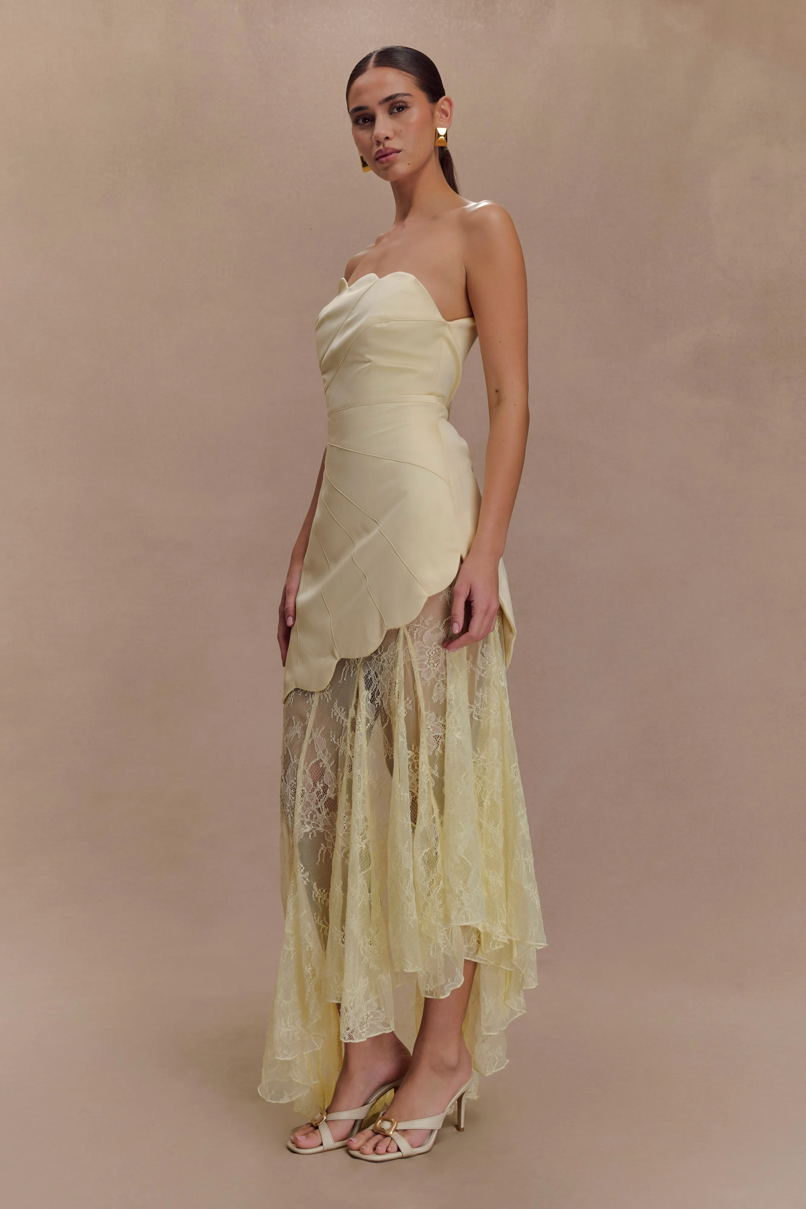 Aleena Satin And Lace Maxi Dress - Lemon Minimal Core