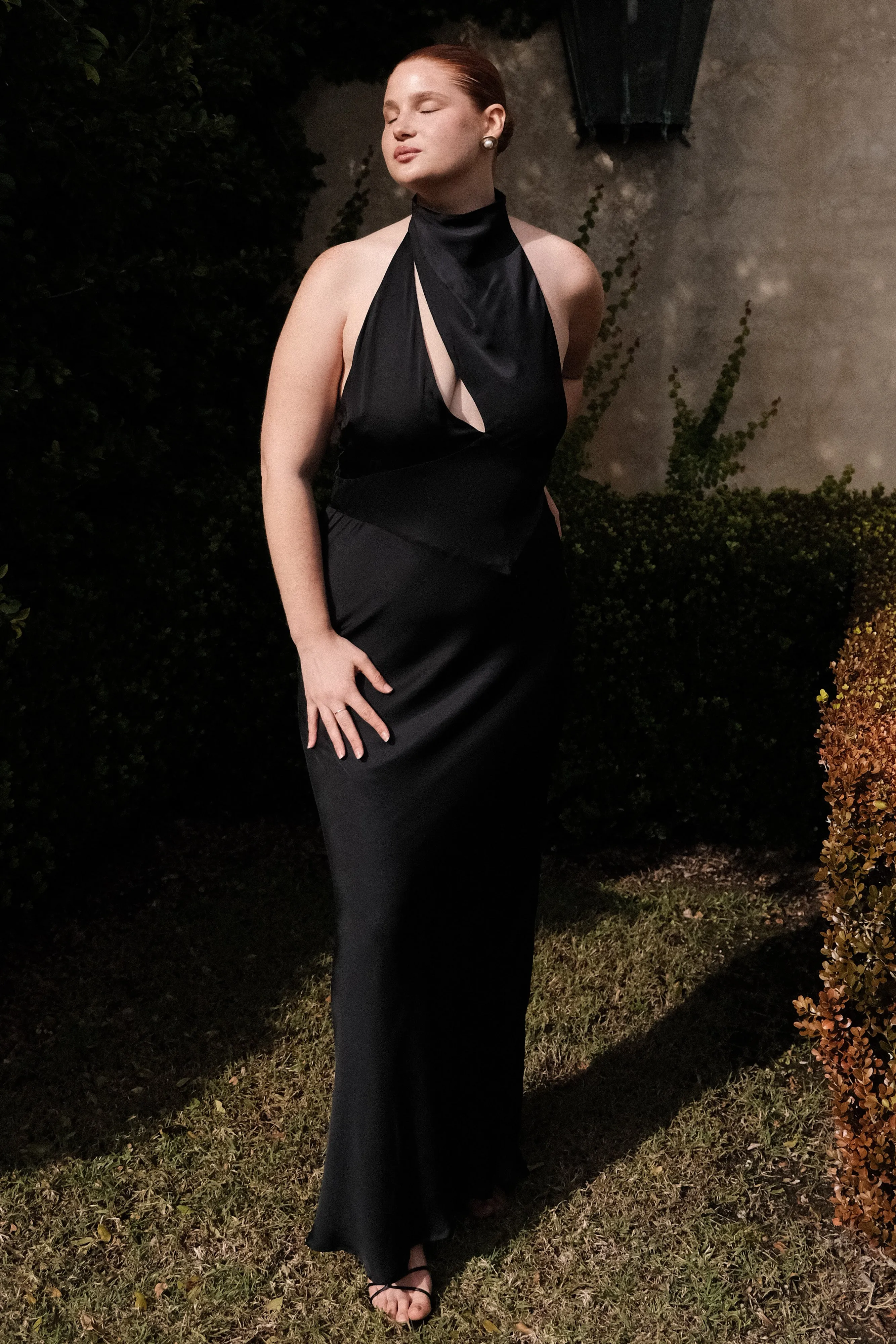 Belladonna Satin Halter Maxi Dress - Black Clean Structure Feminine Design