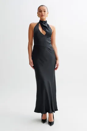 All Layer Timeless-Classic Belladonna Satin Halter Maxi Dress - Black