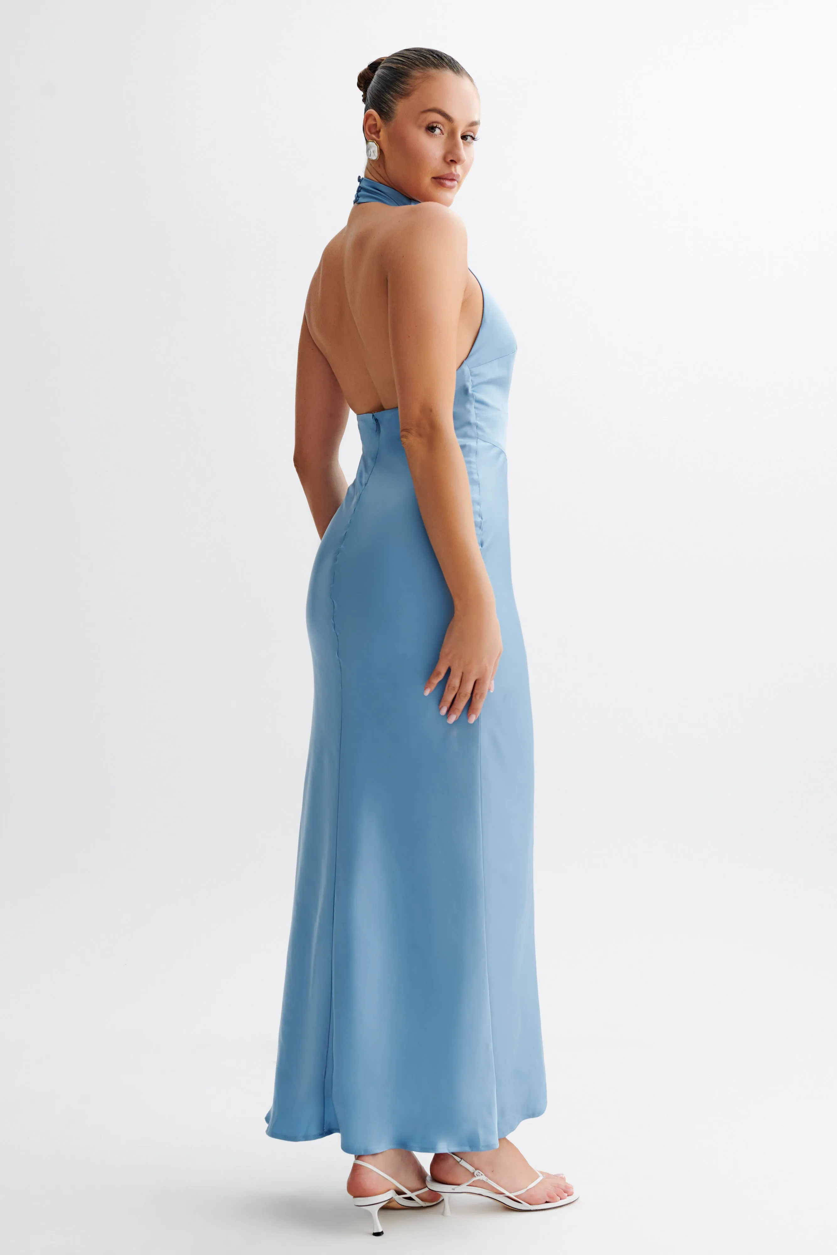 Relax Form Belladonna Satin Halter Maxi Dress - Iris Blue