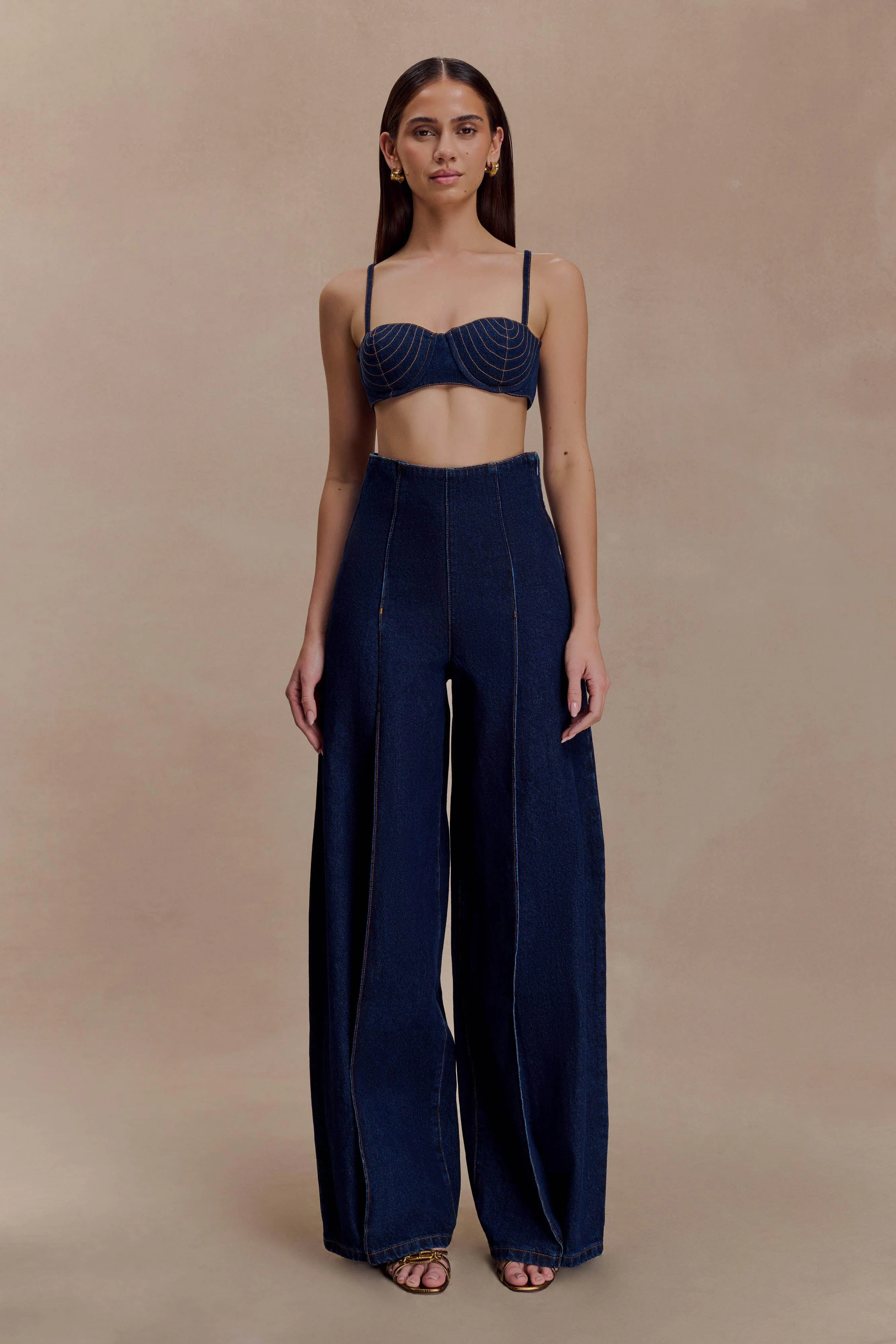 Belle Denim Cropped Bralette - Indigo Blue Tapered Cut