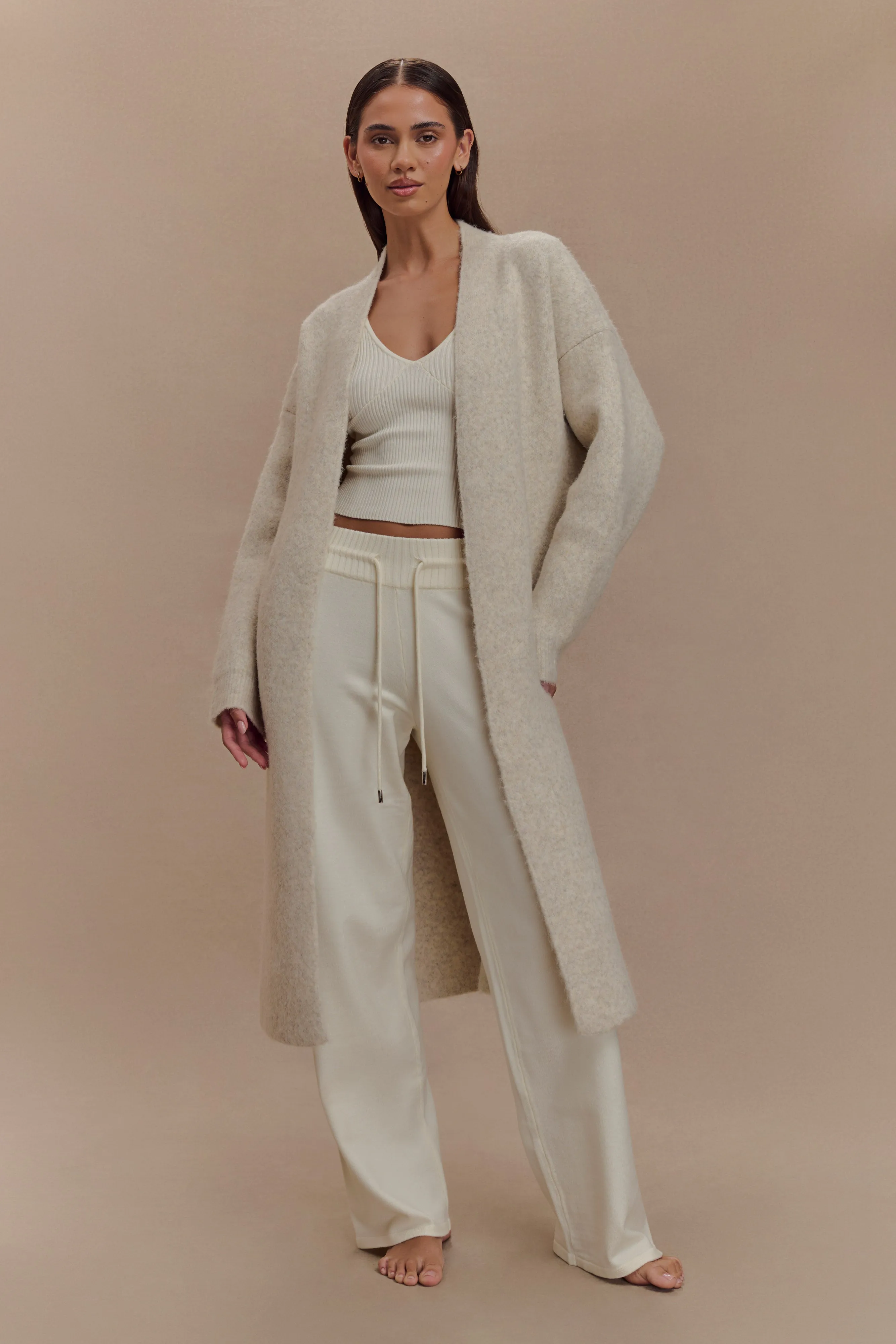 Benson Maxi Knit Cardigan - Cream Marle Seamless Shoulder Construction