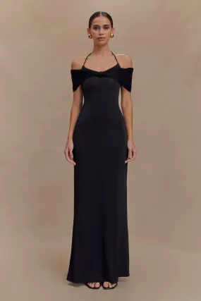 Anti-bacterial Smart Wear Bernadina Mesh And Slinky Halter Maxi Dress - Black
