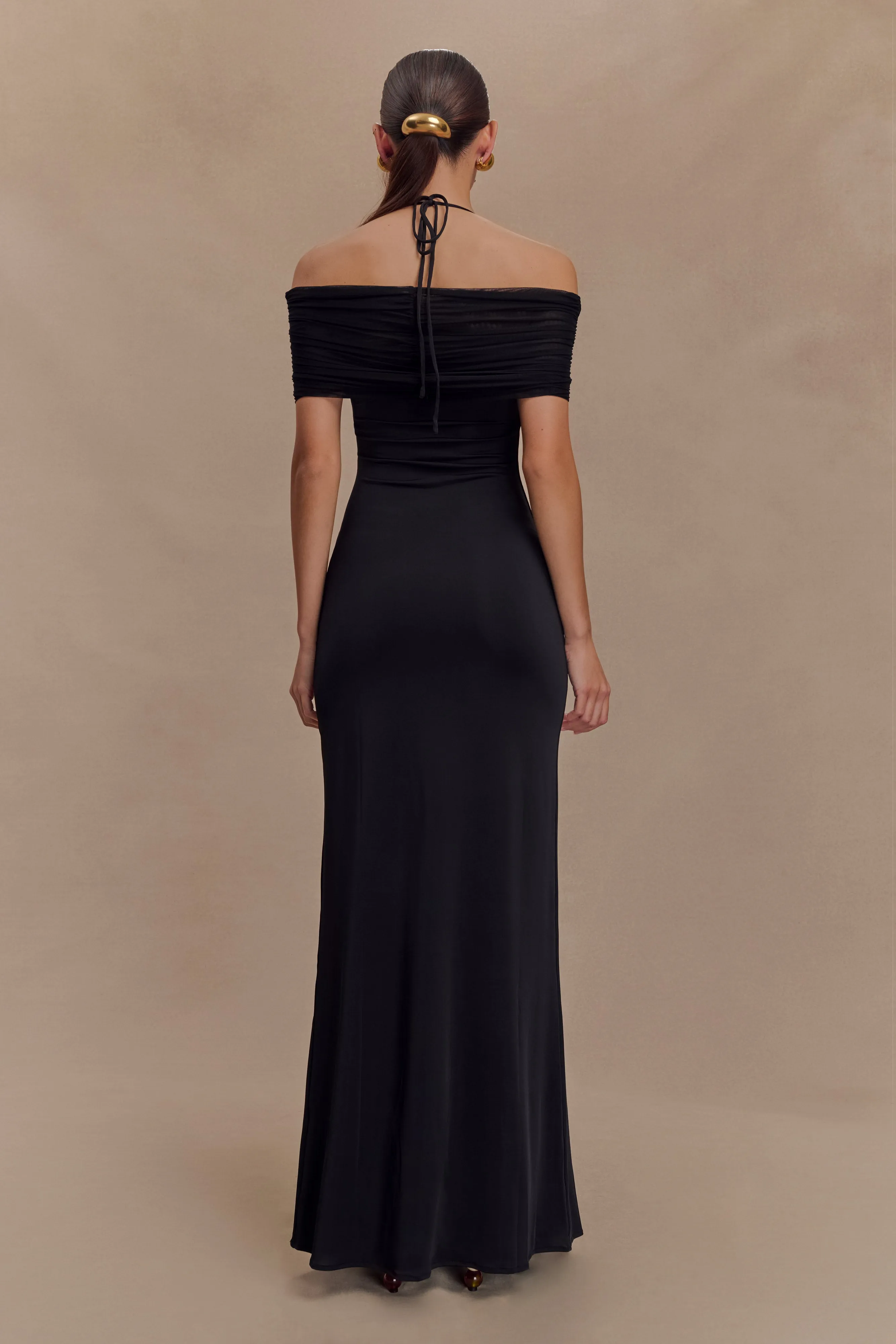 Light Wear Bernadina Mesh And Slinky Halter Maxi Dress - Black