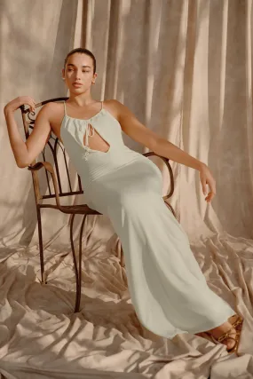 Flared shape Seamless-Look Beryl Slinky Maxi Dress With Pearls - Ivory