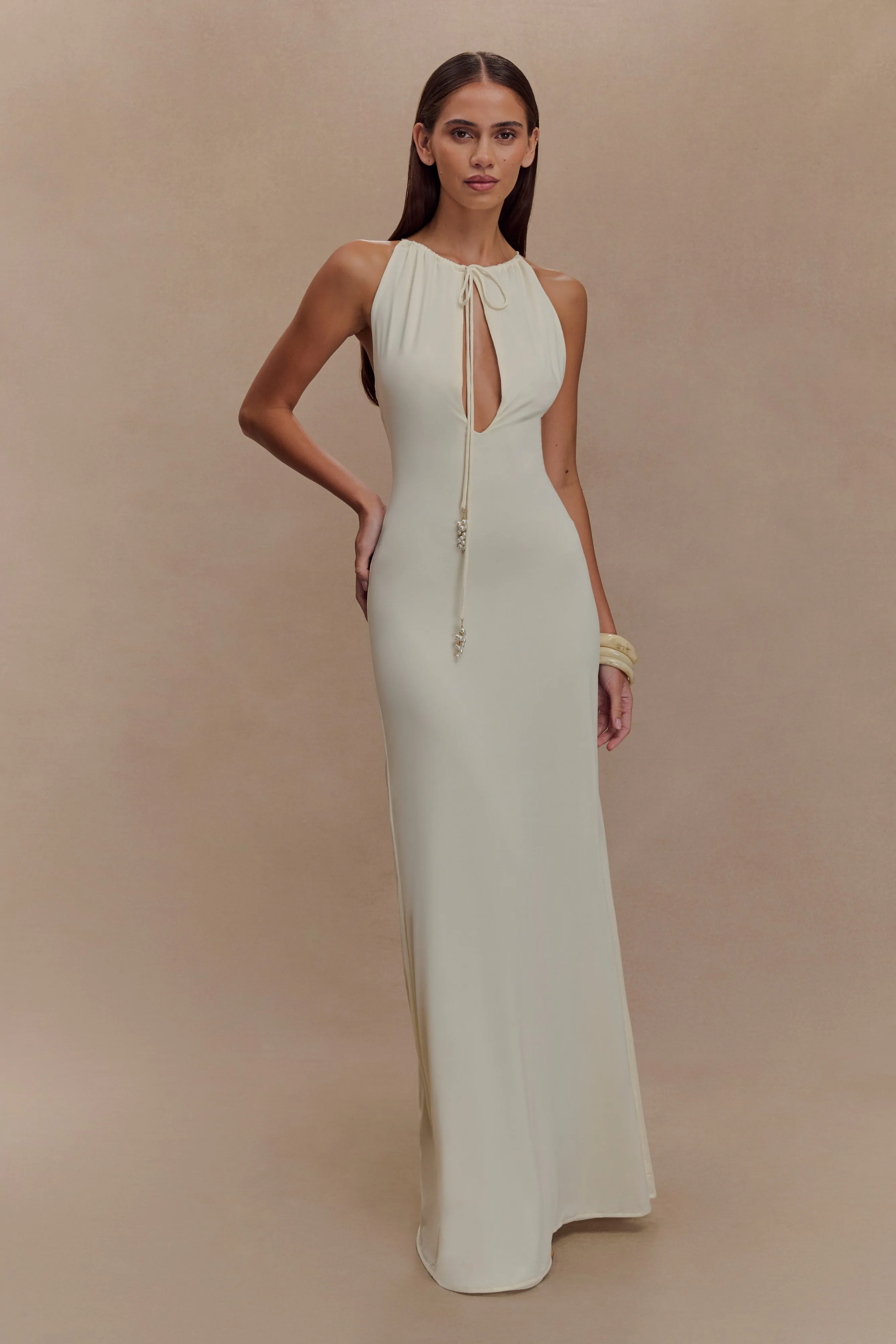 Beryl Slinky Maxi Dress With Pearls - Ivory Tailored Piece