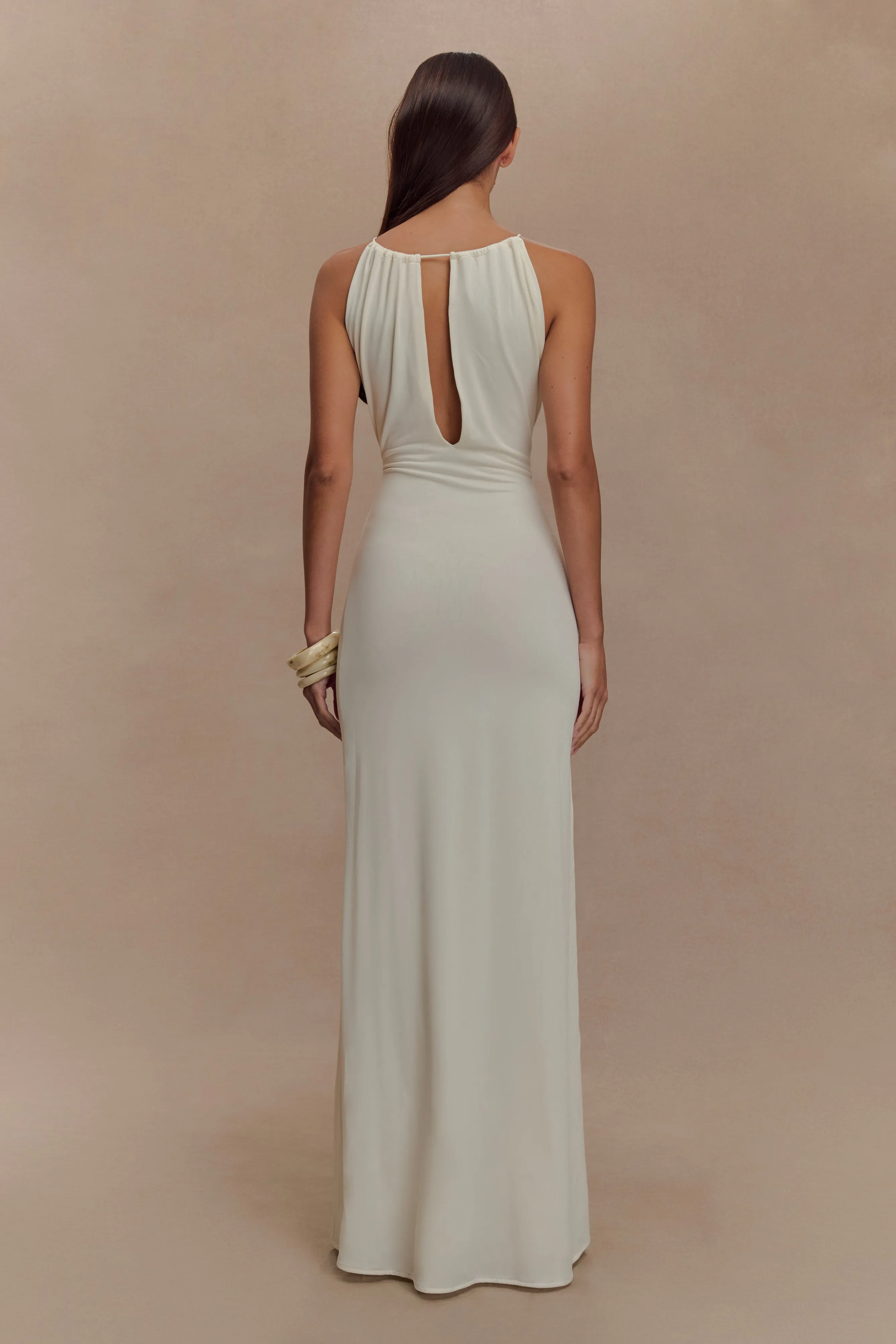 Silky Shape Beryl Slinky Maxi Dress With Pearls - Ivory